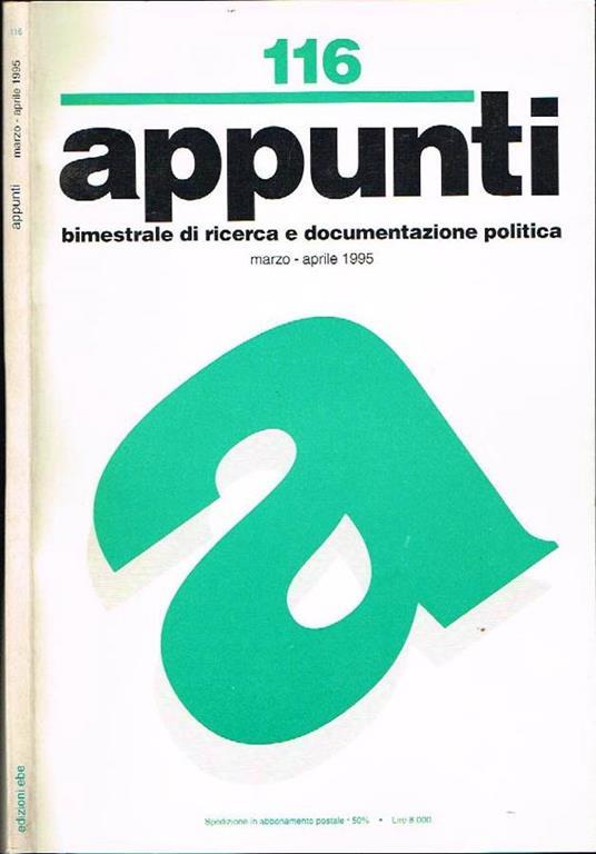 Appunti. Bimestrale di ricerca e documentazione politica marzo-aprile 1995 - copertina