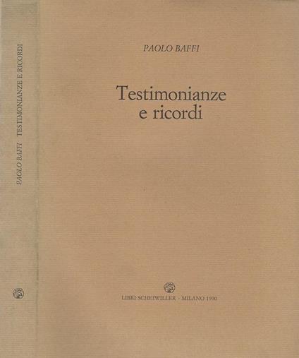 Testimonianze e ricordi - Paolo Baffi - copertina