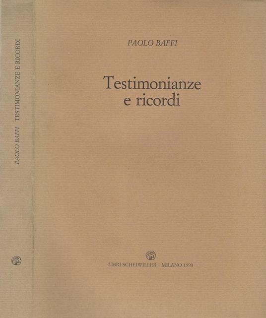 Testimonianze e ricordi - Paolo Baffi - copertina