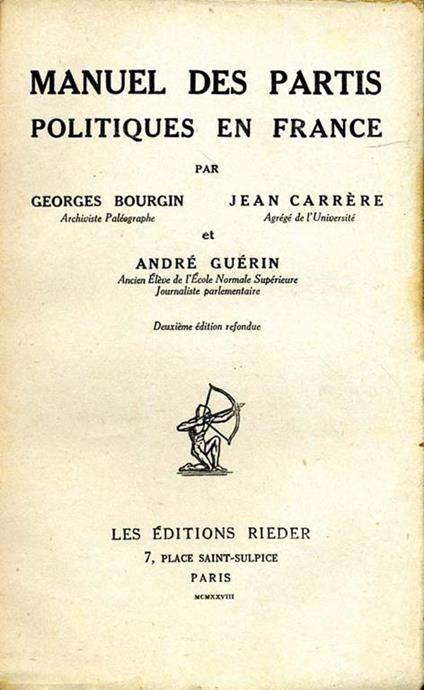 Manuel Des Partis Politiques En France - Georges Bourgin - copertina