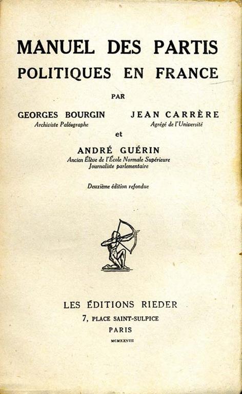 Manuel Des Partis Politiques En France - Georges Bourgin - copertina