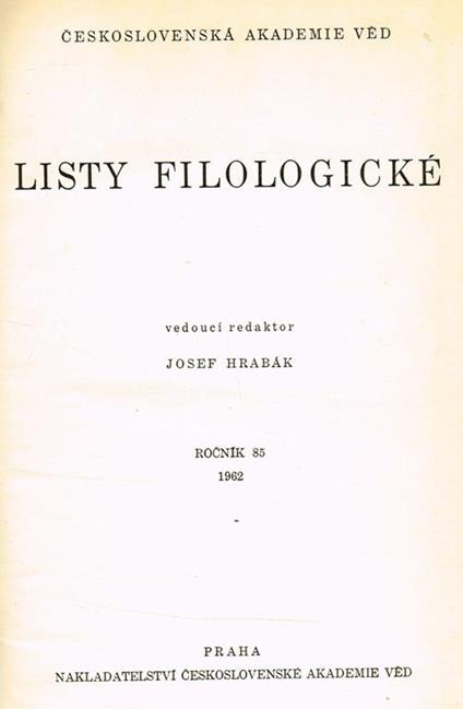 Listy Filologické - Josef Hrabak - copertina