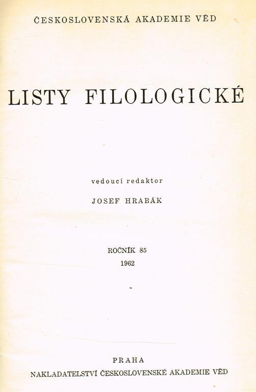Listy Filologické - Josef Hrabak - copertina