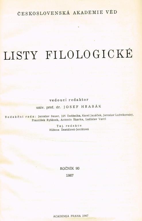 Listy Filologické - Josef Hrabak - copertina