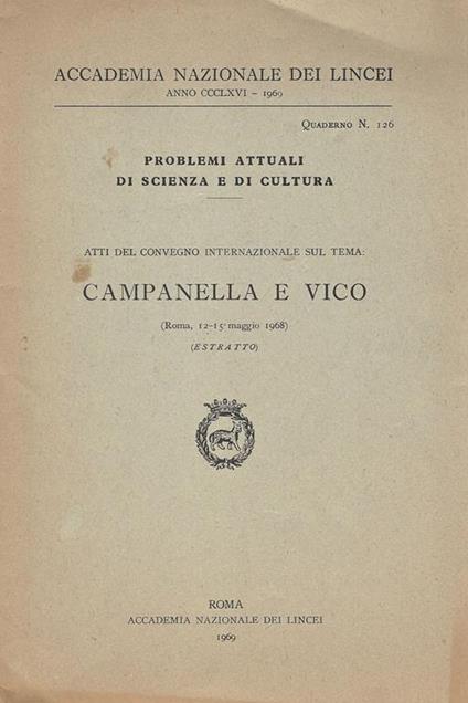 Atti del Convegno Internazionale sul tema Campanella e Vico - Antonino Pagliaro - copertina