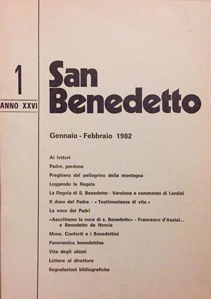 San Benedetto 1982. Rivista bimestrae di spiritualità monastica, ecumenica e intereligiosa - copertina