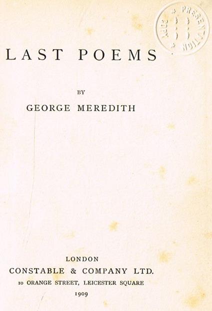 Last Poems - George Meredith - copertina