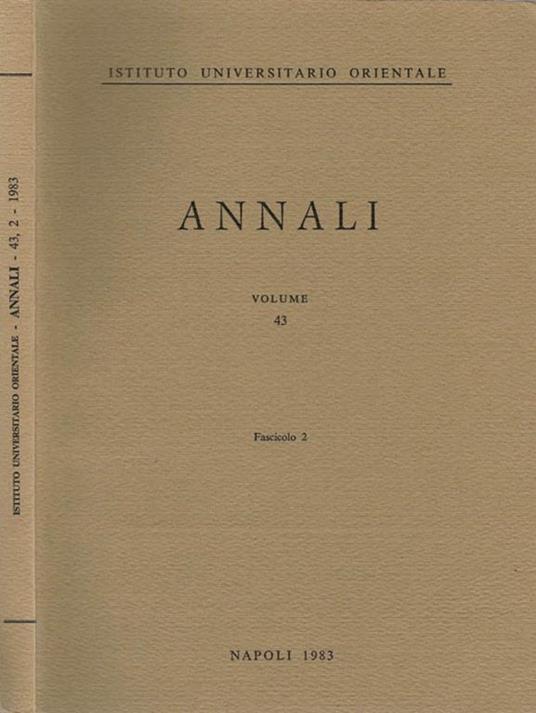 A. I. O. N. : Annali Vol 43 Fasc. 2. Rivista del Seminario di Studi Asiatici e del Seminario di Studi Africani - copertina