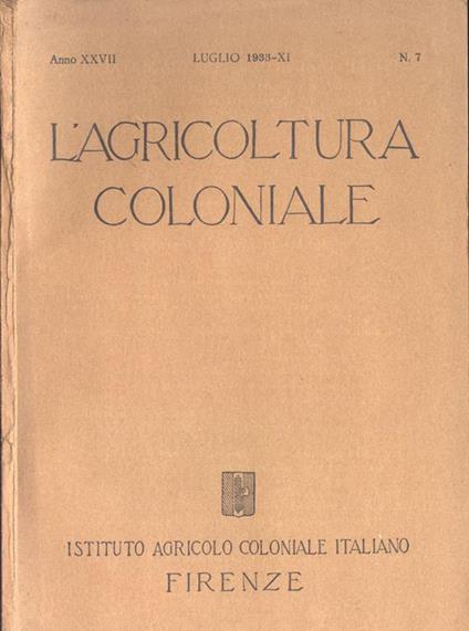 L' agricoltura coloniale-Anno XXVII n. 7 - copertina