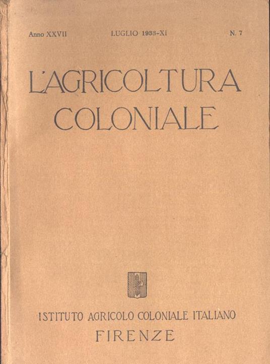 L' agricoltura coloniale-Anno XXVII n. 7 - copertina