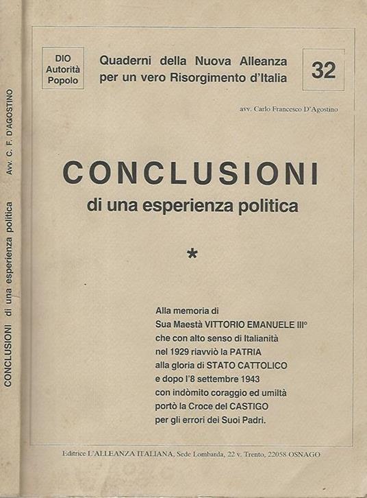 Conclusioni di una esperienza politica - copertina