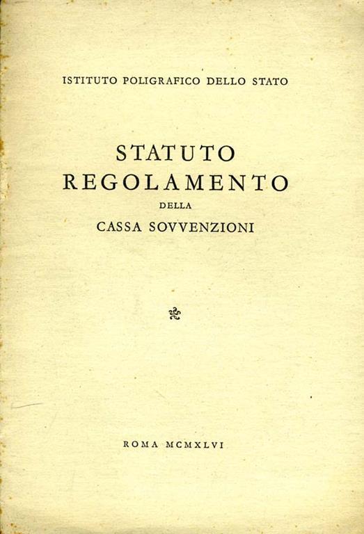 Statuto Regolamento della Cassa Sovvenzioni - copertina