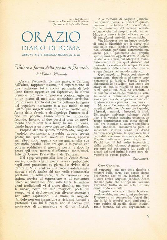 Orazio Diario Di Roma Anno Vi N.2/3 6 - copertina