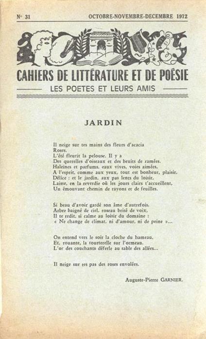 Cahiers de Littérature et de Poésie-Ottobre Novembre Dicembre 1972. Les poétes et leurs amis - copertina