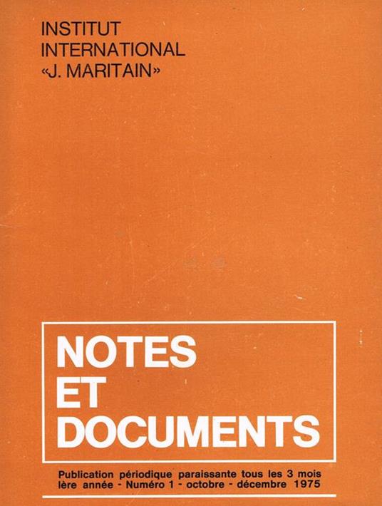 Notes Et Documents Anno I N. 1. Publication Trimestrielle - copertina