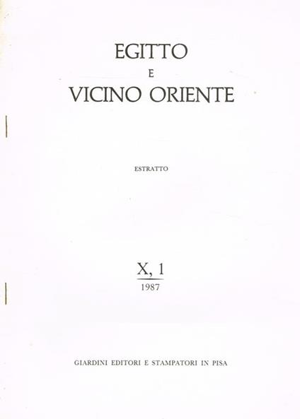 Egitto E Vicino Oriente X,1 1987 Estratto - copertina