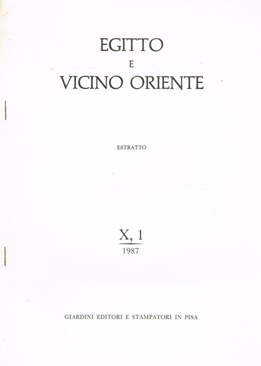 Egitto E Vicino Oriente X,1 1987 Estratto - copertina