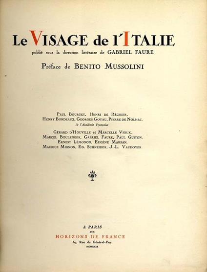 Le Visage De L'Italie. Preface De Benito Mussolini - copertina