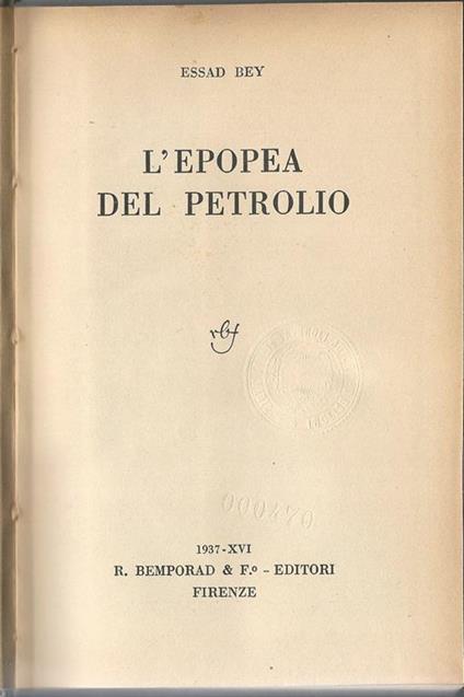 L' epopea del petrolio - Essad Bey - copertina