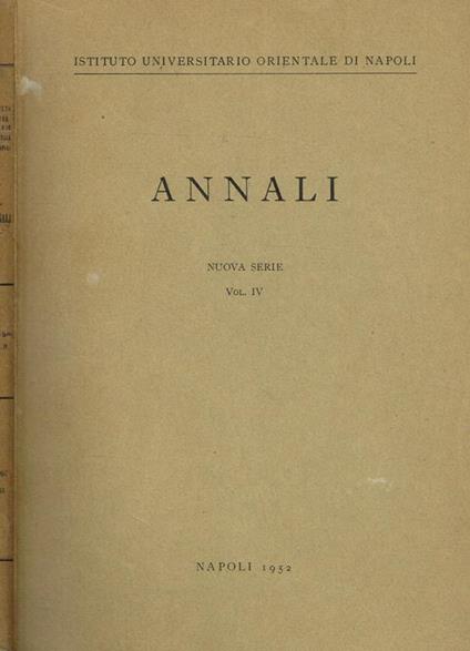Annali Nuova Serie Vol.Iv - copertina