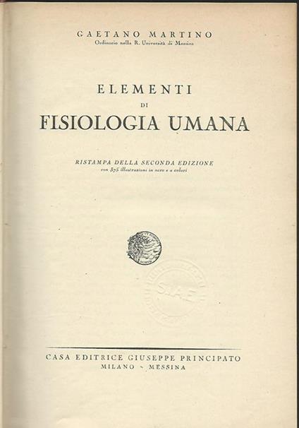 Elementi di fisiologia umana - Gaetano Martino - copertina