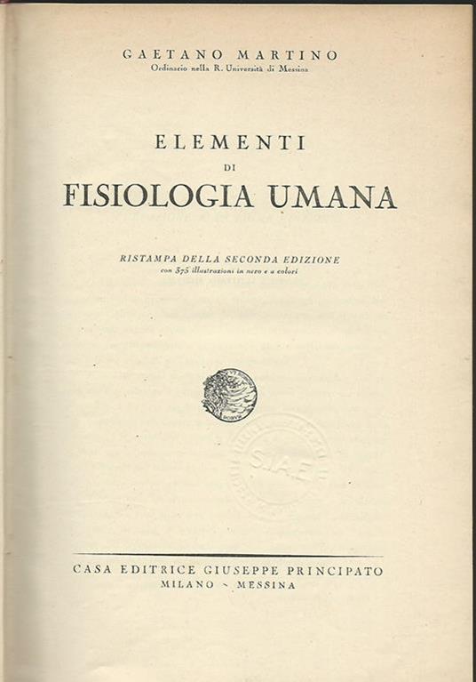 Elementi di fisiologia umana - Gaetano Martino - copertina