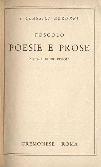 Poesie e prose - Ugo Foscolo - copertina