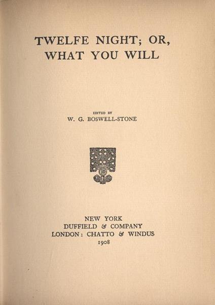 Twelfe night or what you will - Walter George Boswell-Stone - copertina