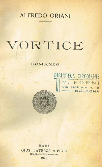 Vortice - Alfredo Oriani - copertina