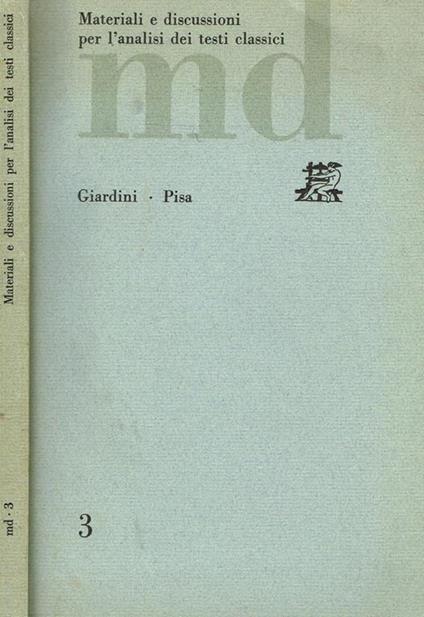 Md. Materiali E Discussioni Per L'Analisi Dei Testi Classici N. 3. Rivista Semestrale - copertina