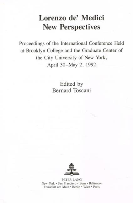 Lorenzo DèMedici. New Perspectives. Proceedings Of The International Conference Held At Brooklyn College And The Graduate Center Of The City University Of New York April 30 May 2, 1992. Estratto - copertina