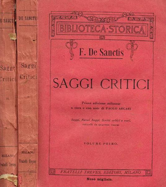 Saggi Critici Vol.I Ii - F.De Sanctis - copertina