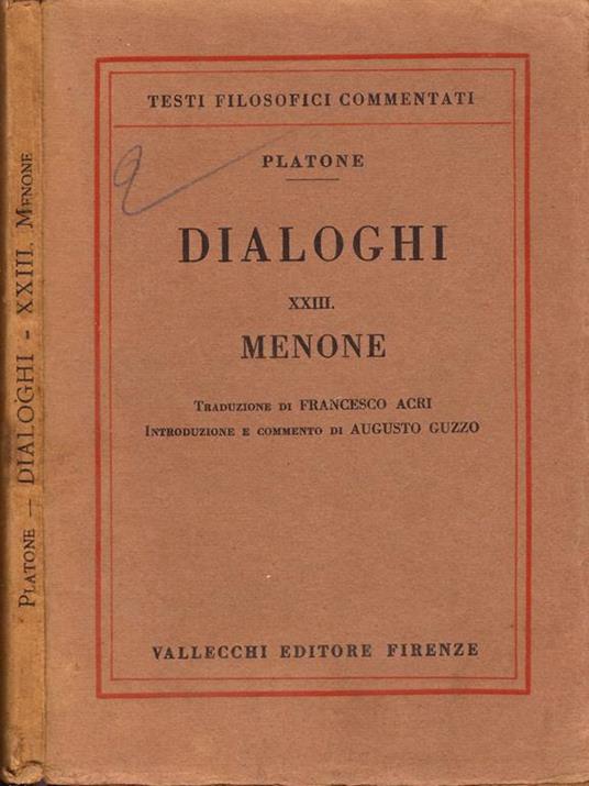 Dialoghi. XXIII. Menone - Platone - copertina