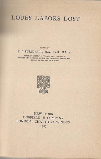 Loues Labors Lost - William Shakespeare - copertina