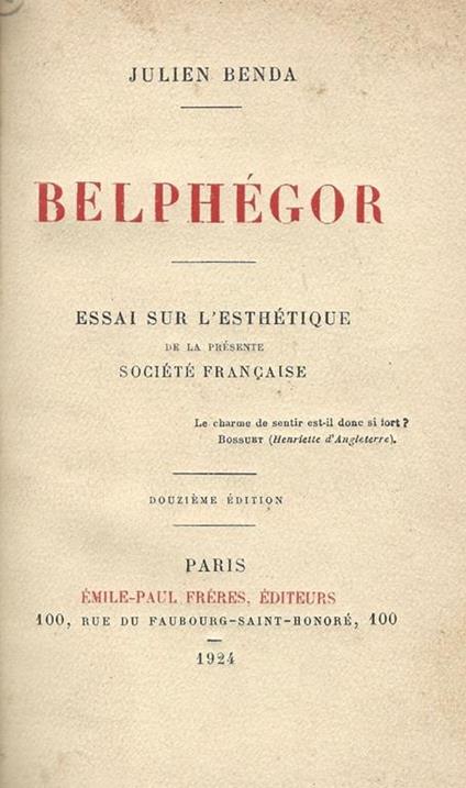 Belphegor - Julien Benda - copertina