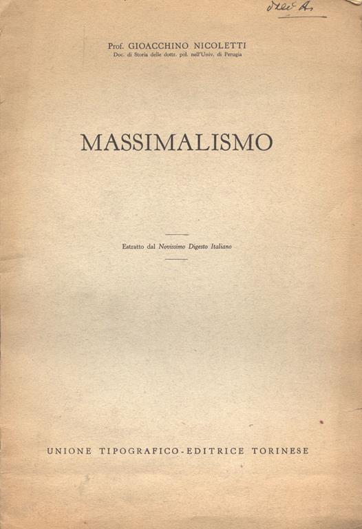 Massimalismo. Estratto dal Novissimo Digesto Italiano - Gioacchino Nicoletti - copertina
