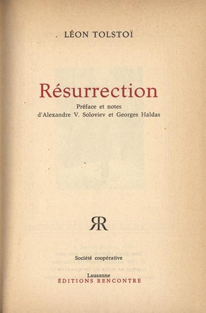 Rèsurrection - Lev Tolstoj - copertina