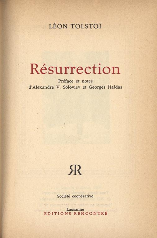 Rèsurrection - Lev Tolstoj - copertina