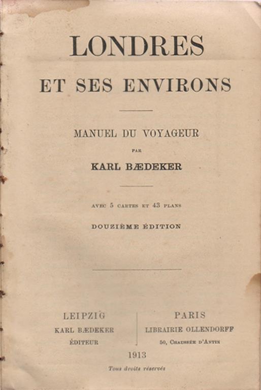 Londres et ses environs. Manuel du voyageur - Karl Baedeker - copertina