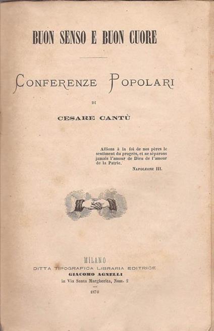 Buon senso e buon cuore. conferenze popolari - Cesare Cantù - copertina