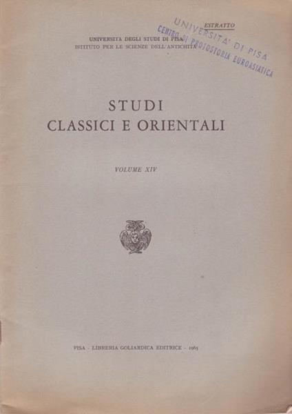 Studi Classici E Orientali - copertina