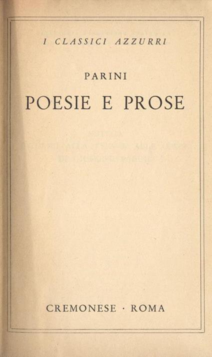 Poesie e prose - Giuseppe Parini - copertina