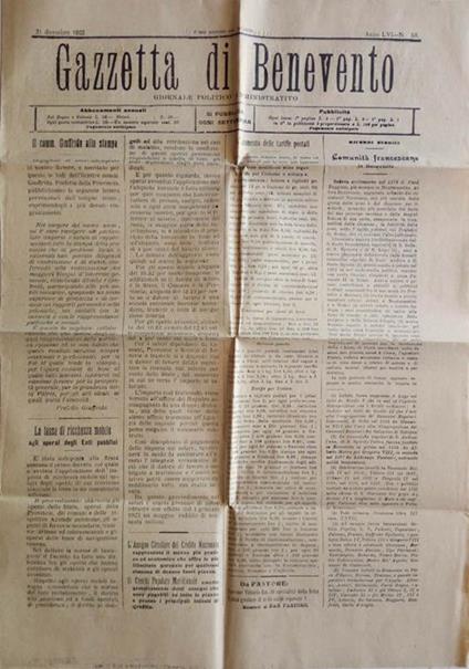 Gazzetta di Benevento - 1922. Giornale Politico Amministrativo - copertina