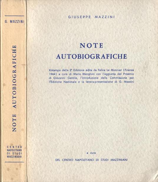 Note autobiografiche - Giuseppe Mazzini - copertina