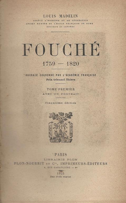 Fouché. 1759. 1820 - Louis Madelin - copertina