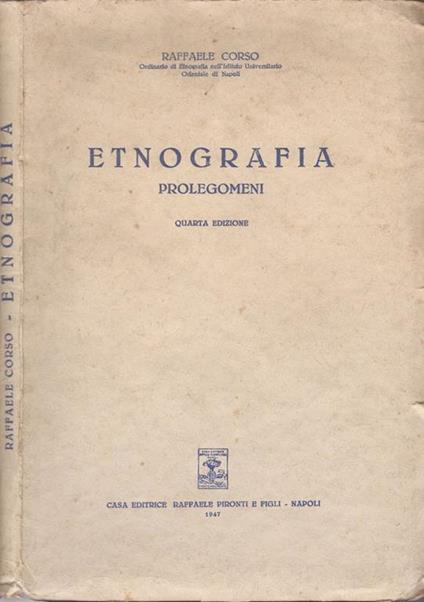 Etnografia. Prolegomeni - Raffaele Corso - copertina