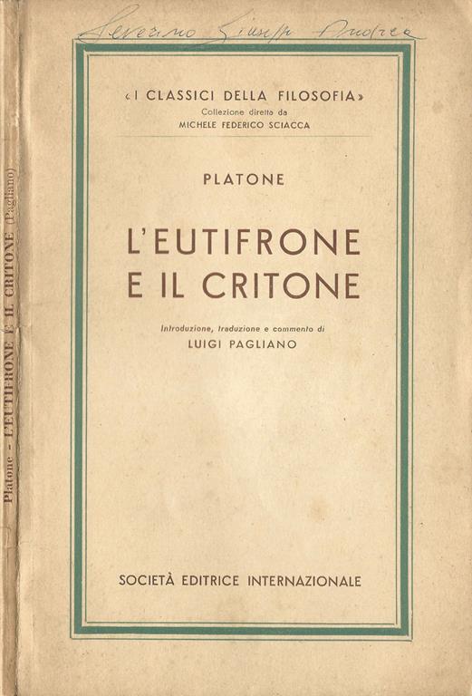 L' Eutifrone E Il Critone - Platone - copertina