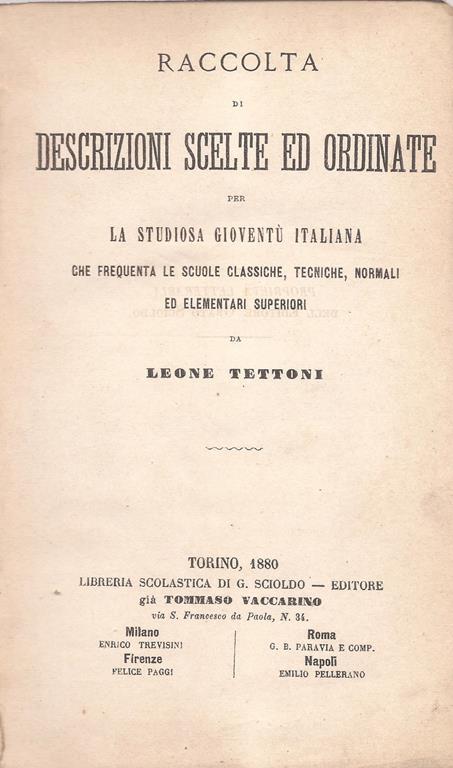 Raccolta di descrizioni scelte ed ordinate. per la studiosa gioventù italiana - Leone Tettoni - copertina