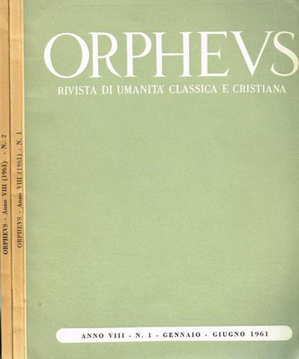 Orpheus. Rivista Di Umanità Classica E Cristiana Anno Viii N.1-2 - copertina