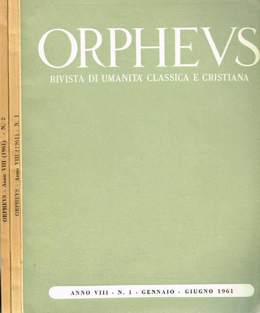 Orpheus. Rivista Di Umanità Classica E Cristiana Anno Viii N.1-2 - copertina